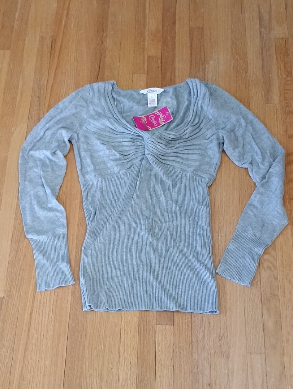 Candie's Heather Gray Ribbed Long-Sleeve Top with Gathered Front